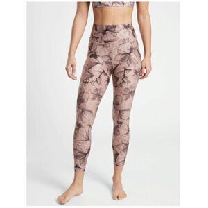 Athleta Pink Floral High Rise Salutation Stash Pocket II 7/8 Leggings Size XS